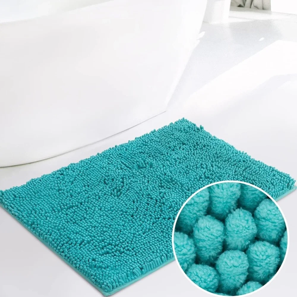 NWT Siligli Chenille Bath Rug Teal Blue 17”x24”